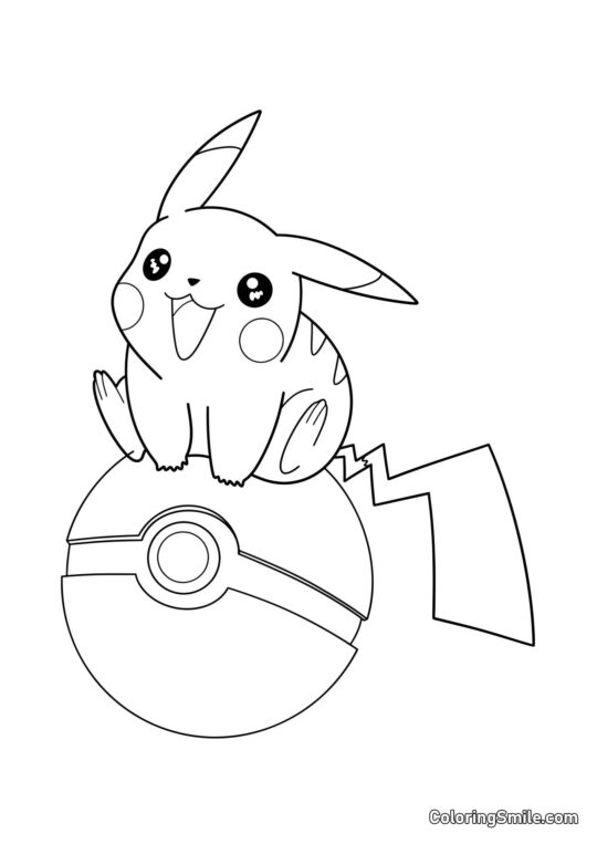 Kawaii Pikachu en Pokébola - Página para Colorear