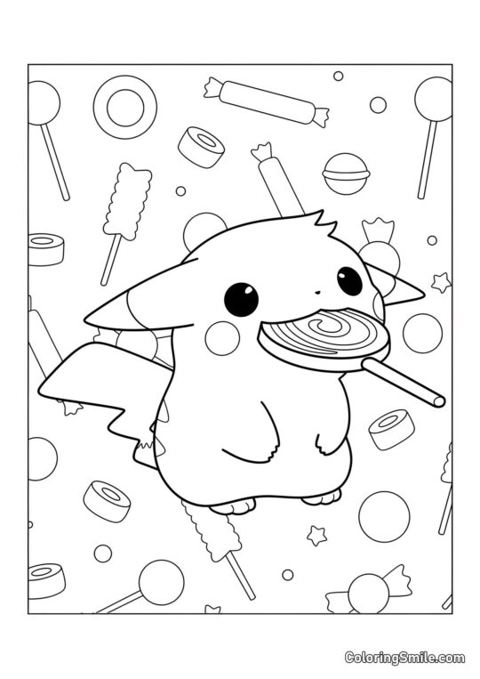Pikachu con Chupetín - Página para Colorear