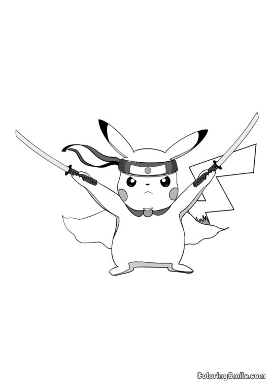 Pikachu Samurai - Página para Colorear