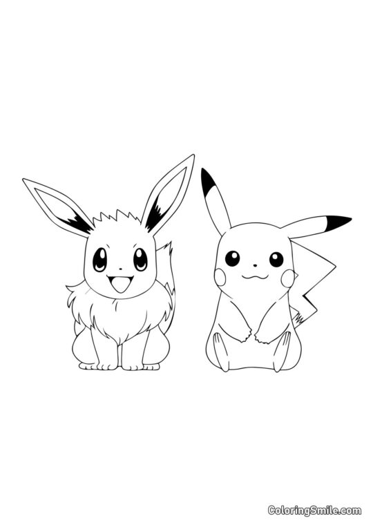 Pikachu y Eevee - Página para Colorear