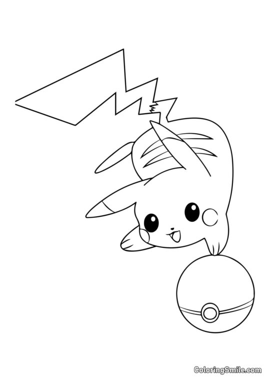 Pikachu y Pokébola - Página para Colorear
