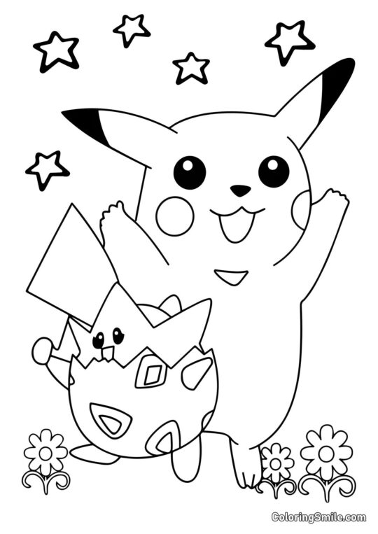 Pikachu y Togepi - Página para Colorear
