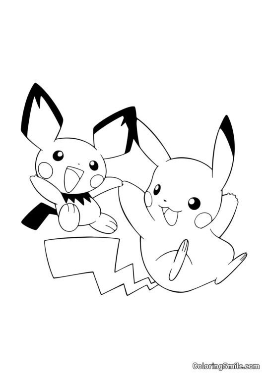 Pichu y Pikachu - Página para Colorear
