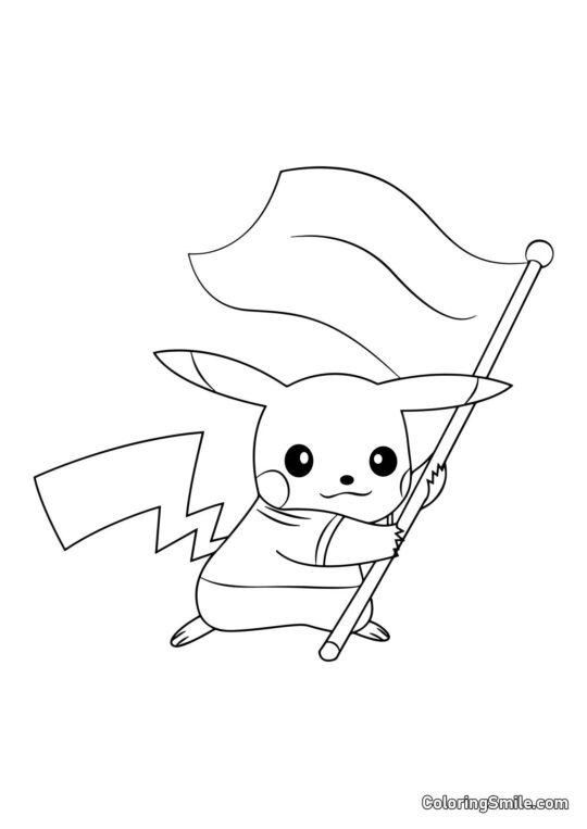 Pikachu con Bandera - Página para Colorear