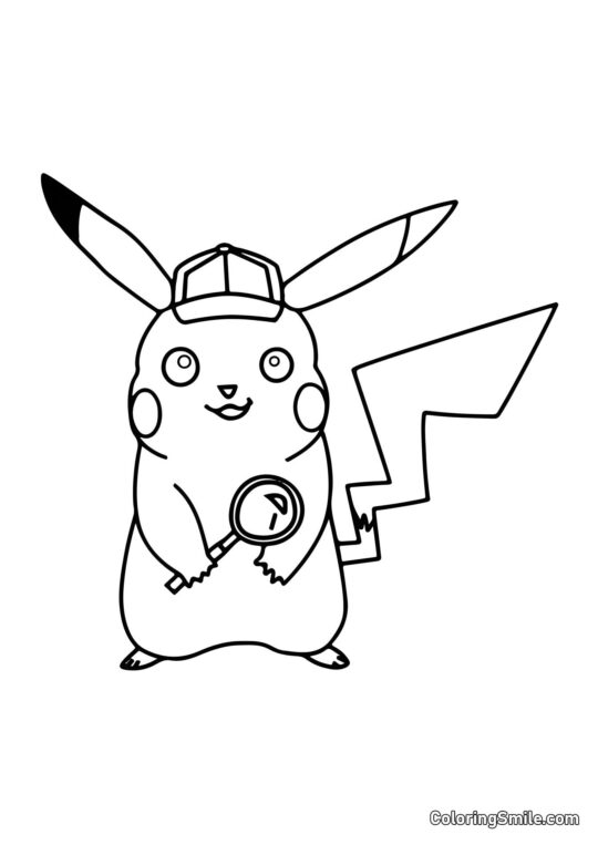 Pikachu en Disfraz de Detective - Página para Colorear