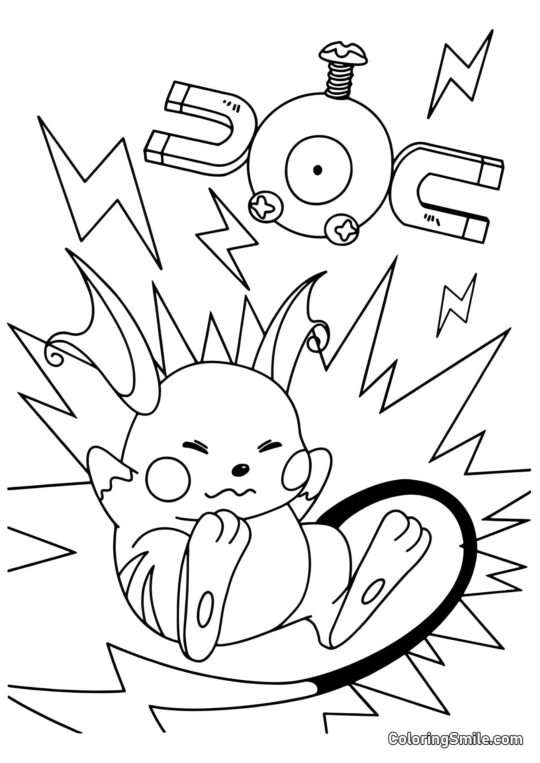 Raichu y Magnemite - Página para Colorear