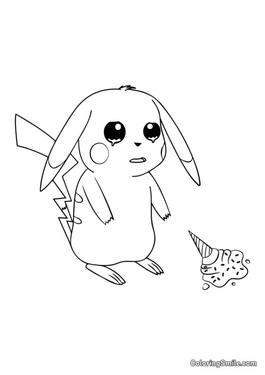 Pikachu Dejó Caer Helado - Página para Colorear