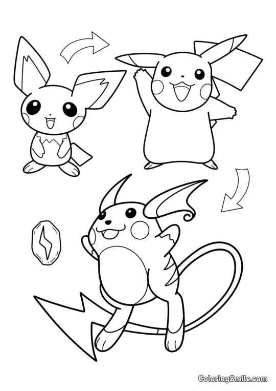 Evoluciones de Pikachu - Página para Colorear
