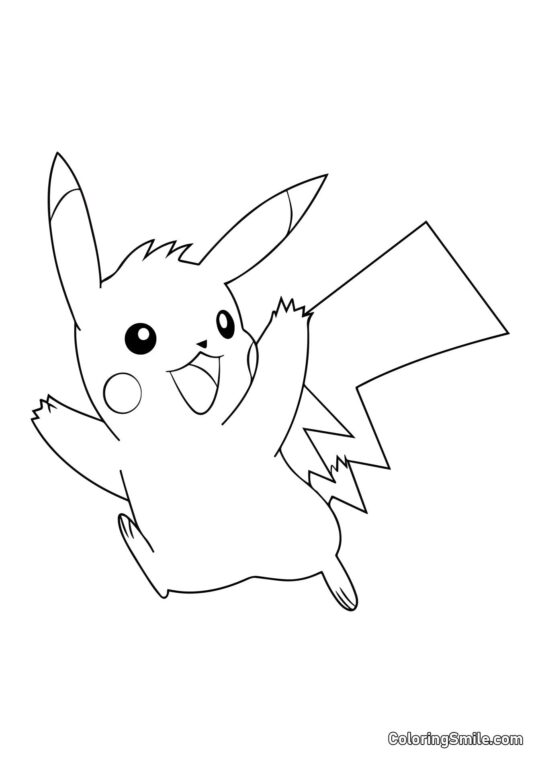 Pikachu Corriendo y Saludando con la Mano - Página para Colorear