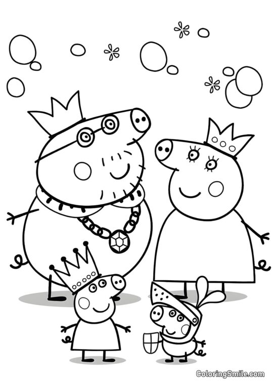 La Familia Real de Peppa - Página para Colorear