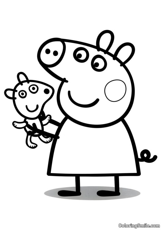 Peppa con un Osito de Peluche - Página para Colorear
