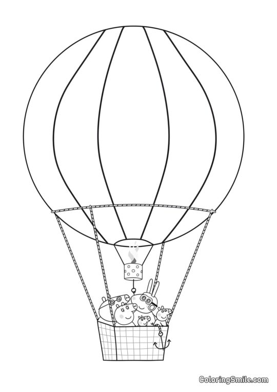 Peppa en un Globo Aerostático - Página para Colorear