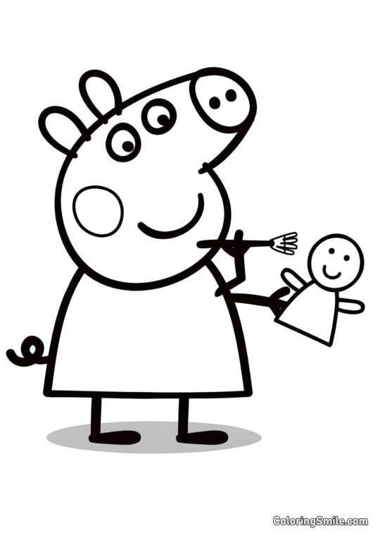 Peppa Pig con una Muñeca - Página para Colorear