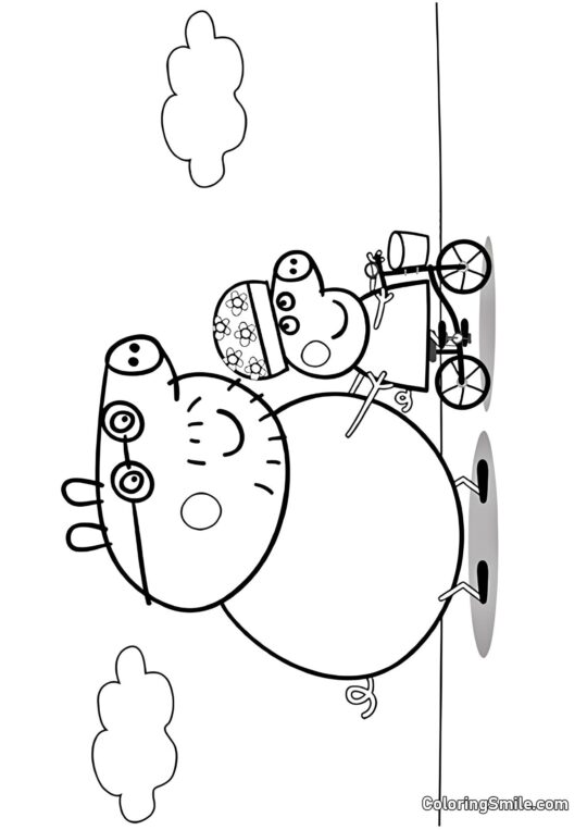 Peppa Aprendiendo a Montar en Bicicleta - Página para Colorear