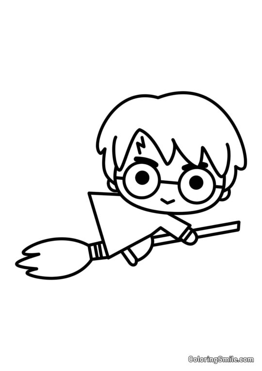 Harry Potter para niños pequeños en una escoba Harry Potter para niños pequeños en una escoba - Página para Colorear