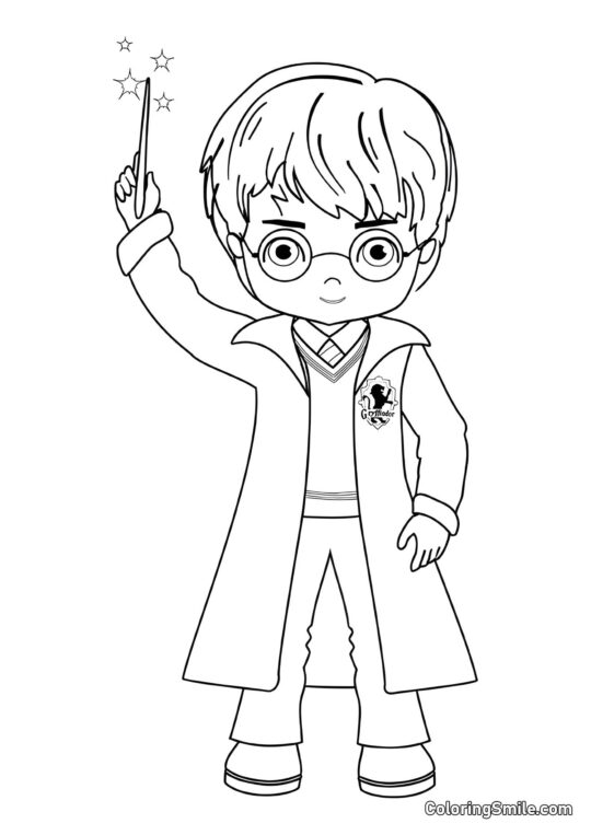 Harry Potter de dibujos animados con una varita mágica Harry Potter de dibujos animados con una varita mágica - Página para Colorear