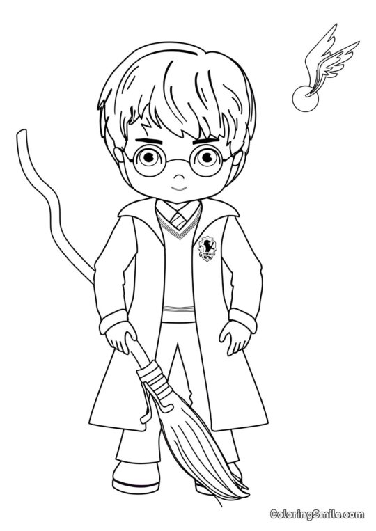 Harry y la Snitch dorada de dibujos animados Harry y la Snitch dorada de dibujos animados - Página para Colorear