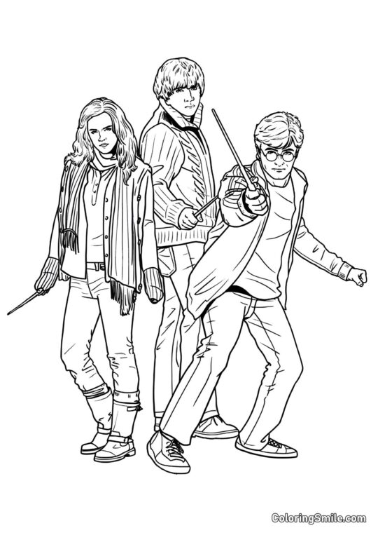 Harry, Hermione y Ron Harry, Hermione y Ron - Página para Colorear