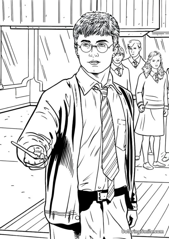 Harry protegiendo a sus amigos Harry protegiendo a sus amigos - Página para Colorear