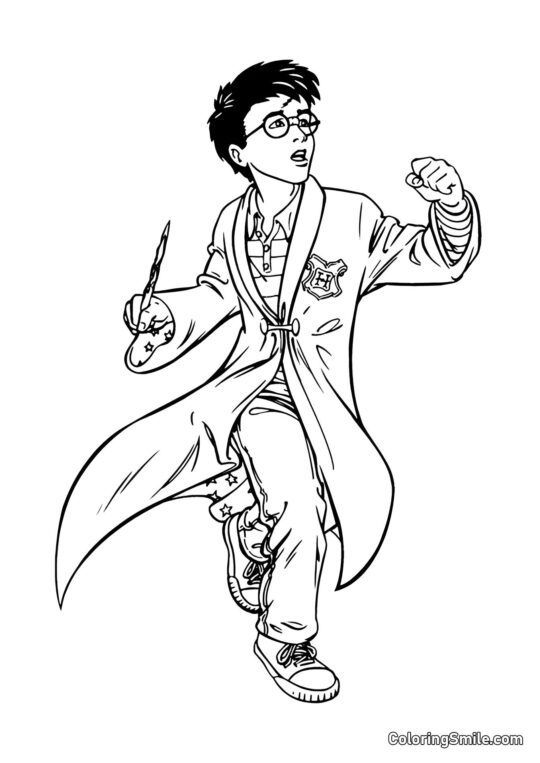 Harry de dibujos animados yendo a la batalla Harry de dibujos animados yendo a la batalla - Página para Colorear