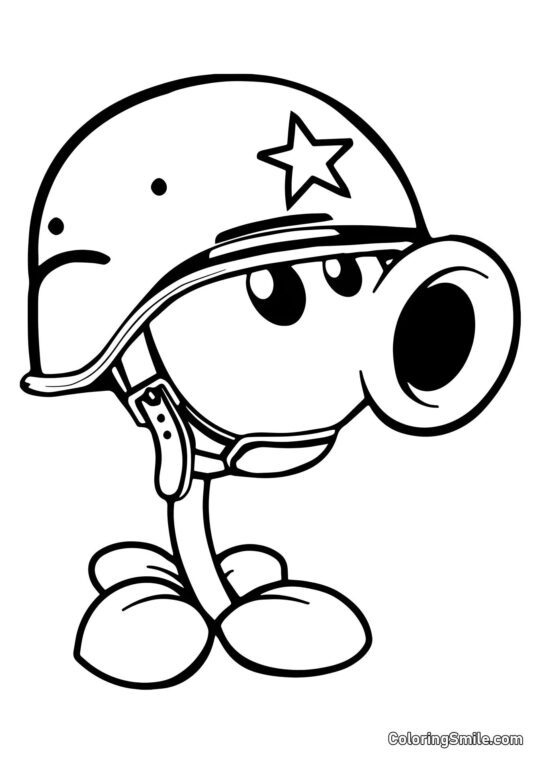 Guisante Disparador con Casco de Plants vs. Zombies Guisante Disparador con Casco de Plants vs. Zombies - Página para Colorear