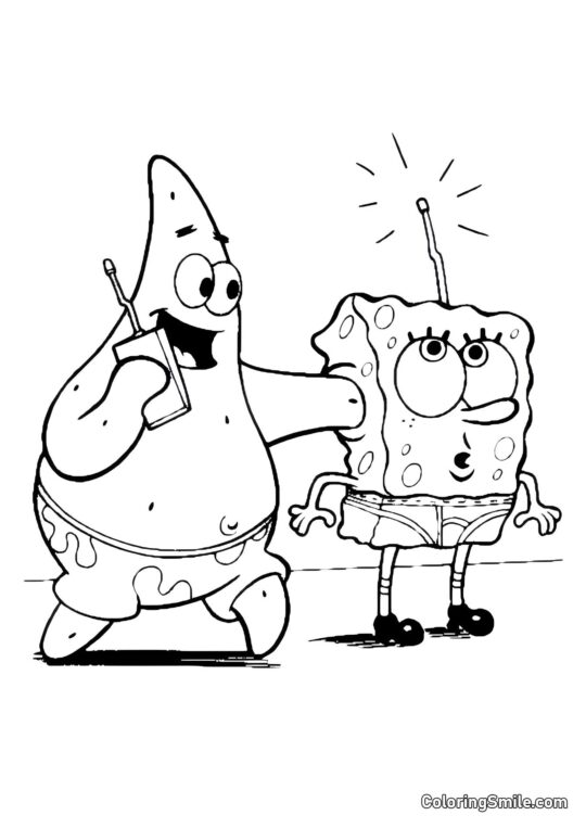 Bob Esponja con Patricio - Página para Colorear