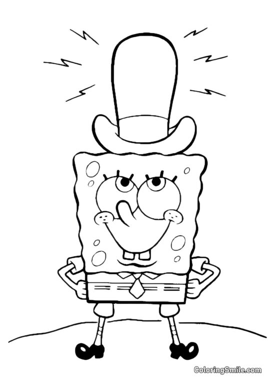 Bob Esponja con un sombrero - Página para Colorear