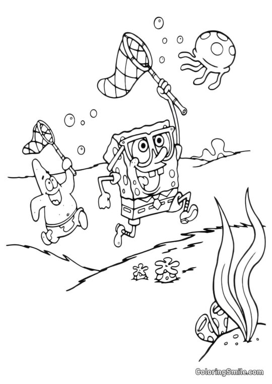 El pulpo Calamardo se cayó de la bicicleta - Página para Colorear