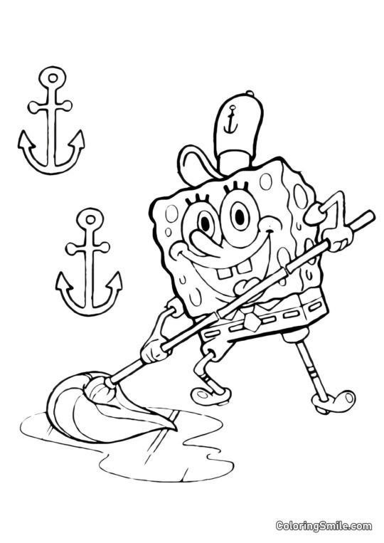 Don Cangrejo satisfecho con Bob Esponja - Página para Colorear
