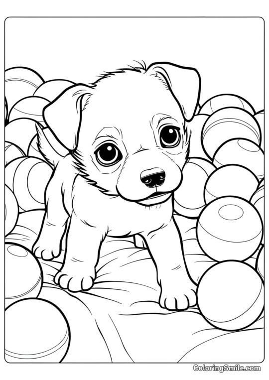 Cachorro lindo con pelotas - Página para Colorear