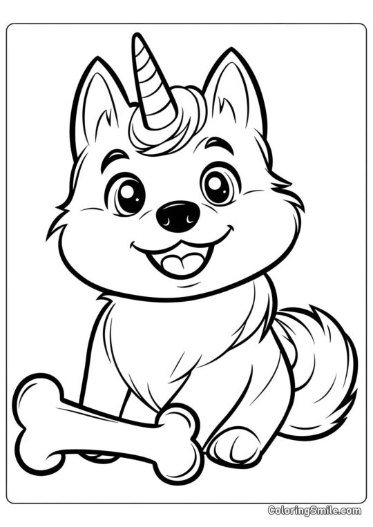 Husky-Unicornio Kawaii - Página para Colorear