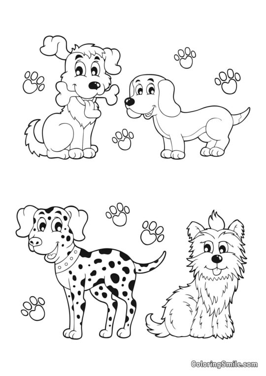 Cachorros de diferentes razas - Página para Colorear