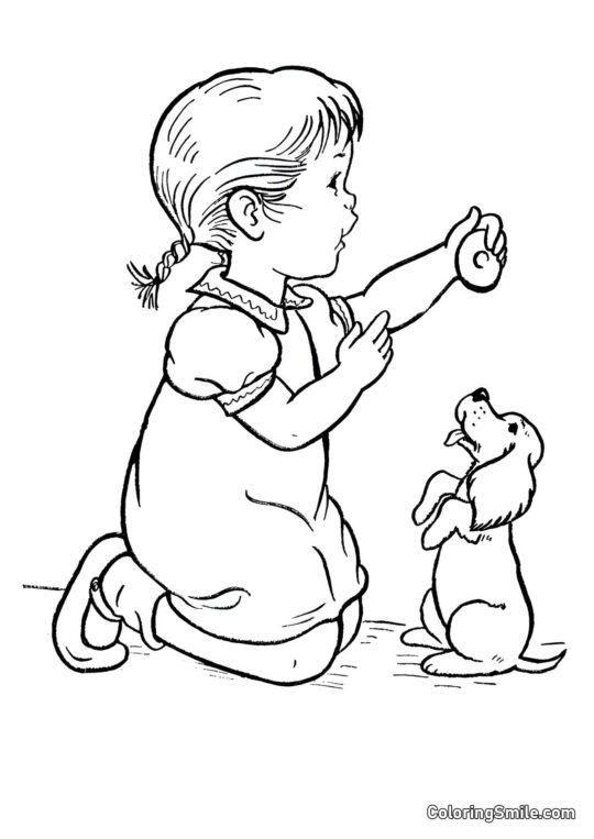 Chica trata a su perro - Página para Colorear