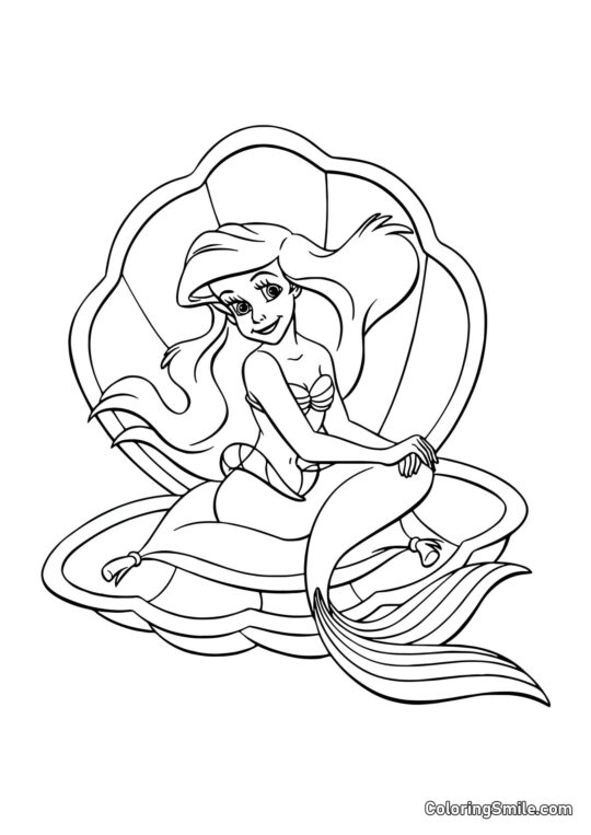 Sirena en una Concha Sirena en una Concha - Página para Colorear