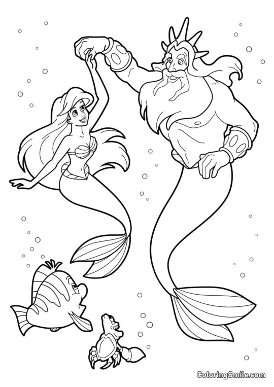 Ariel Sirena y Rey Tritón Ariel Sirena y Rey Tritón - Página para Colorear