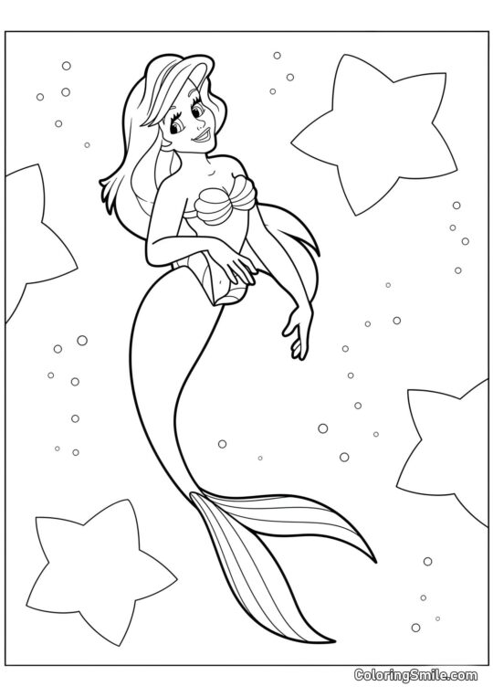 Ariel Sirena y Estrellas Ariel Sirena y Estrellas - Página para Colorear