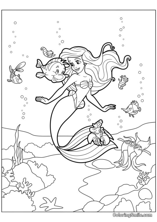 Ariel con Amigos Ariel con Amigos - Página para Colorear