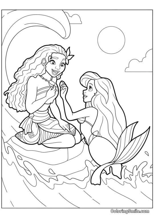 Ariel Sirena y Moana Ariel Sirena y Moana - Página para Colorear