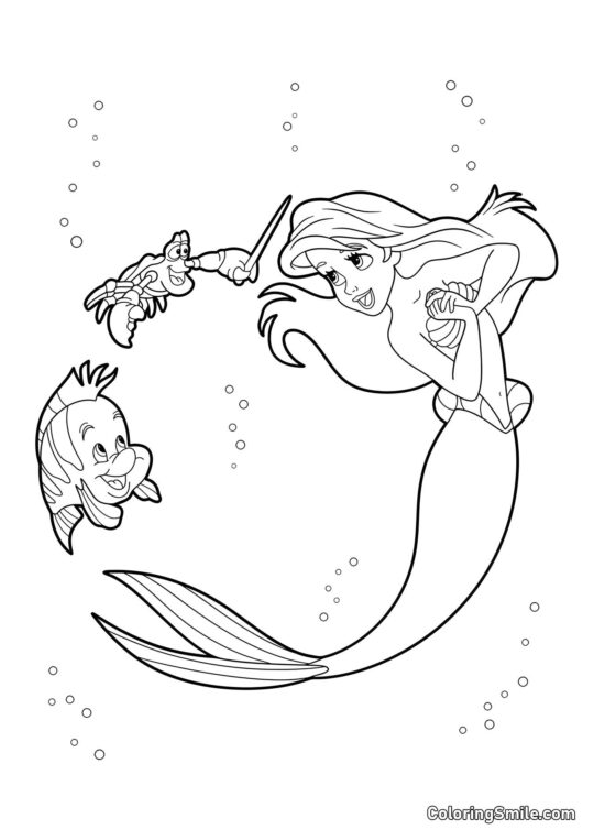 Sirena, Flounder y Sebastián Sirena, Flounder y Sebastián - Página para Colorear