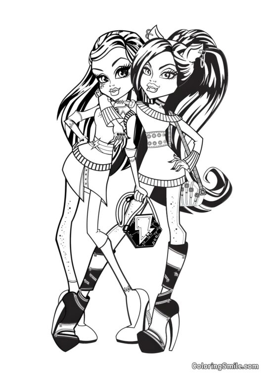 Frankie Stein y Clawdeen Wolf - Página para Colorear
