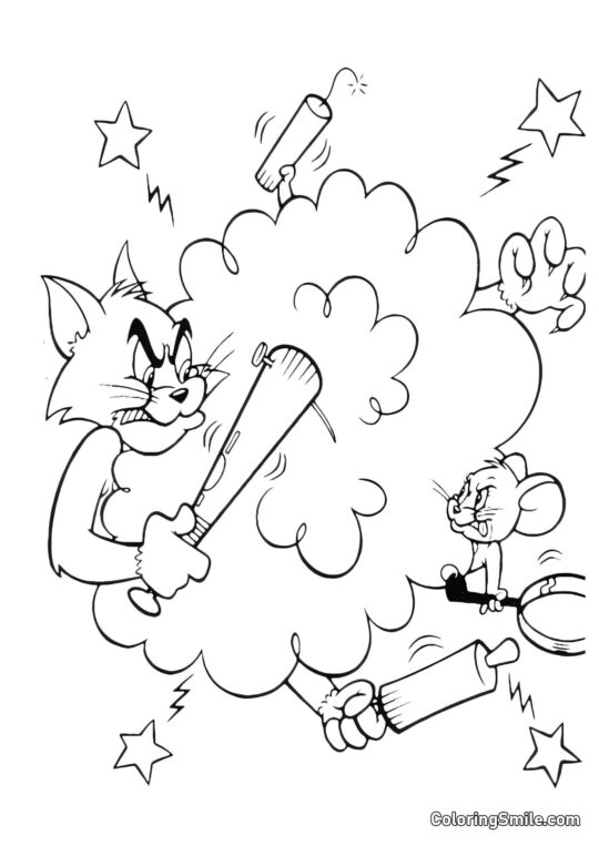 Oh Qué Enojados Están Tom y Jerry Oh Qué Enojados Están Tom y Jerry - Página para Colorear