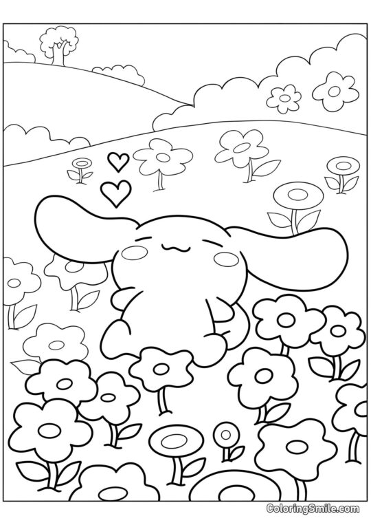 Cinnamoroll y Flores - Página para Colorear