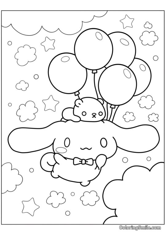 Cinnamoroll y Globos - Página para Colorear