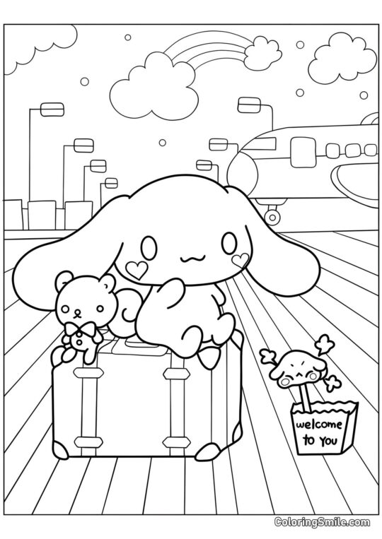 Cinnamoroll en el Aeropuerto - Página para Colorear