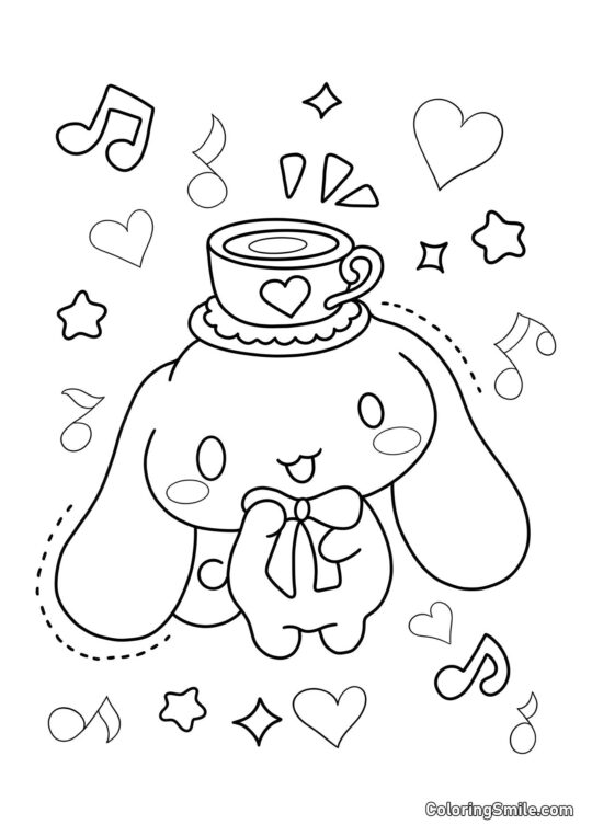 Cinnamoroll con una Taza de Té - Página para Colorear