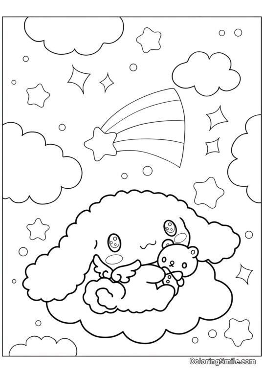 Cinnamoroll con Alas en el Cielo - Página para Colorear
