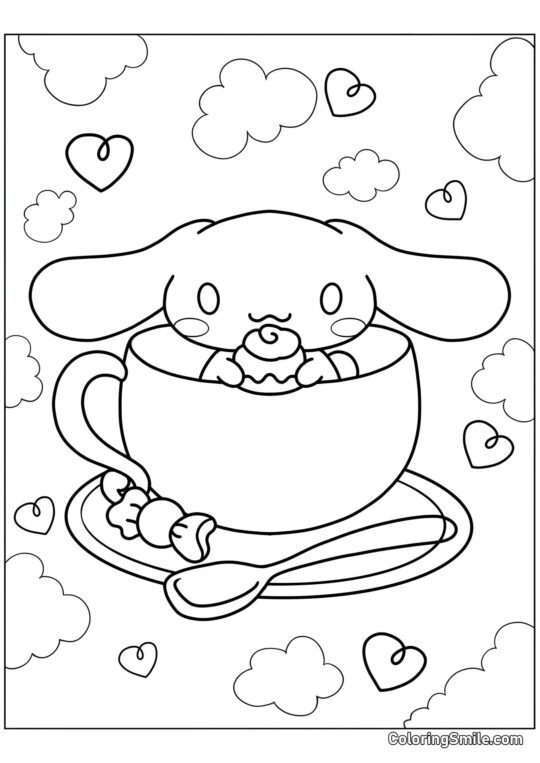 Cinnamoroll en una Taza - Página para Colorear