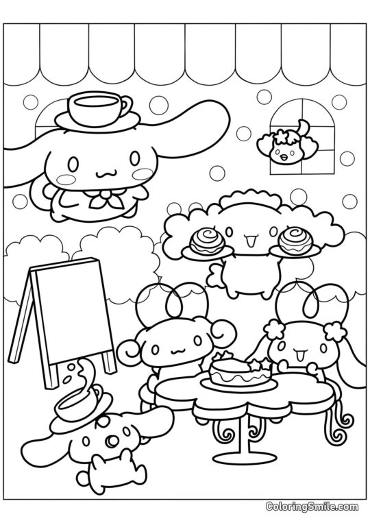 Cinnamoroll en un Café - Página para Colorear