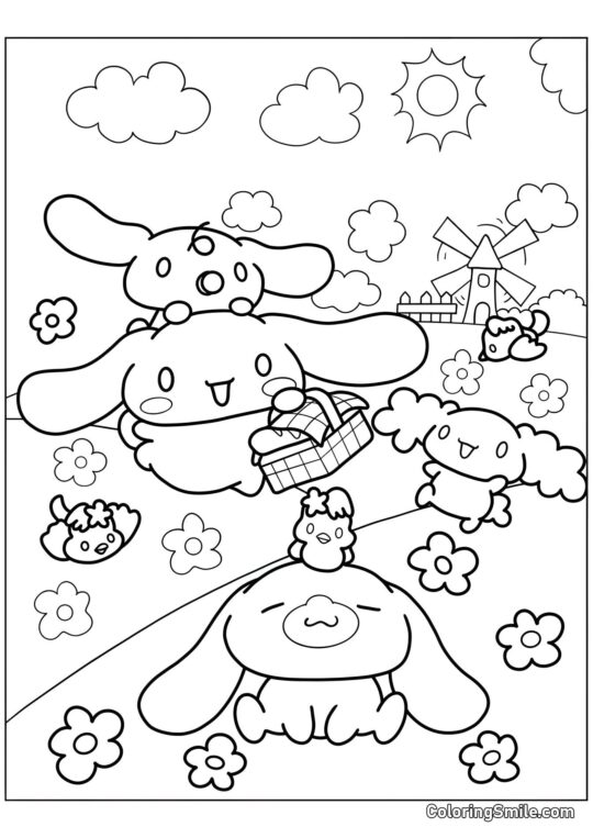 Cinnamoroll con Milky y Chiffon - Página para Colorear
