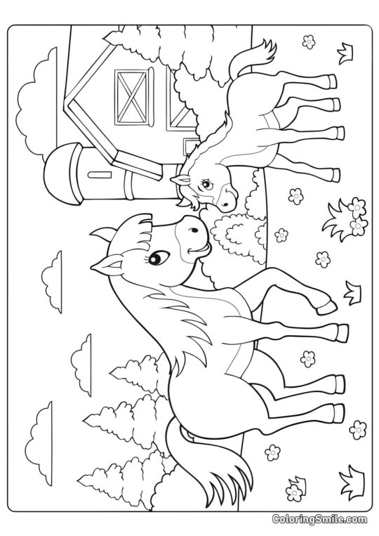Caballo madre y su bebé - Página para Colorear